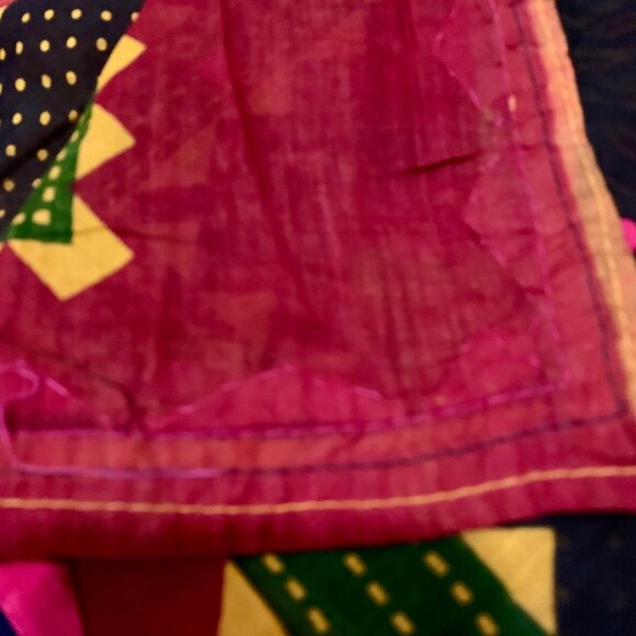 Hand Embroidered Indian Saree Peacock Motif 100% Cotton Multicolor Traditional - Picture 5 of 5